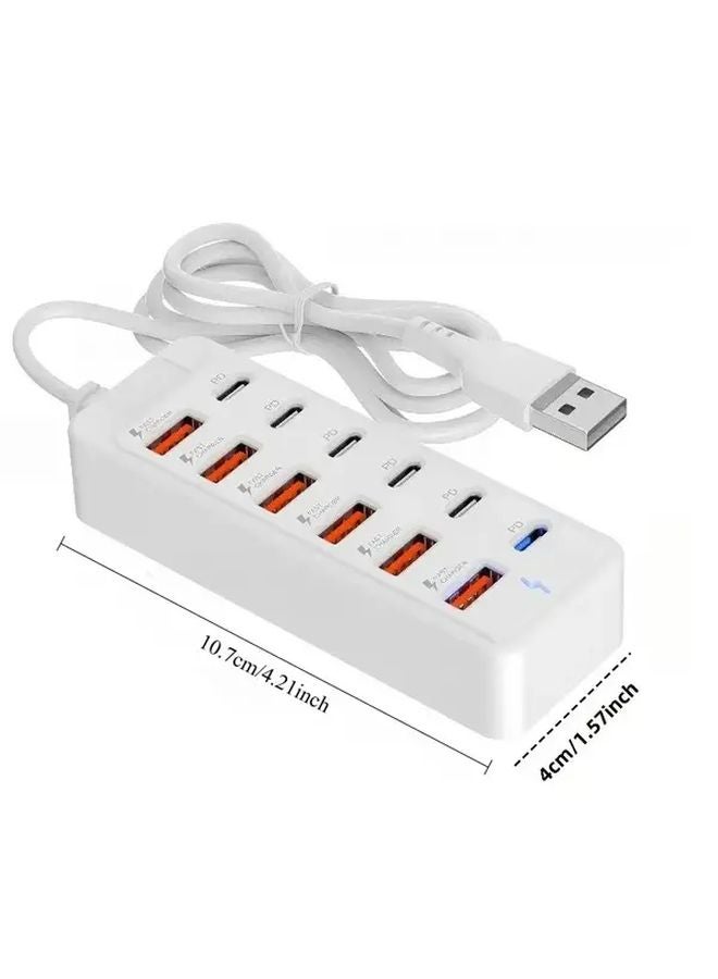 White 12 Port USB 3 0 Type C Fast Charging Power Strip 66W PD Charging Station for Home Office - Image 3